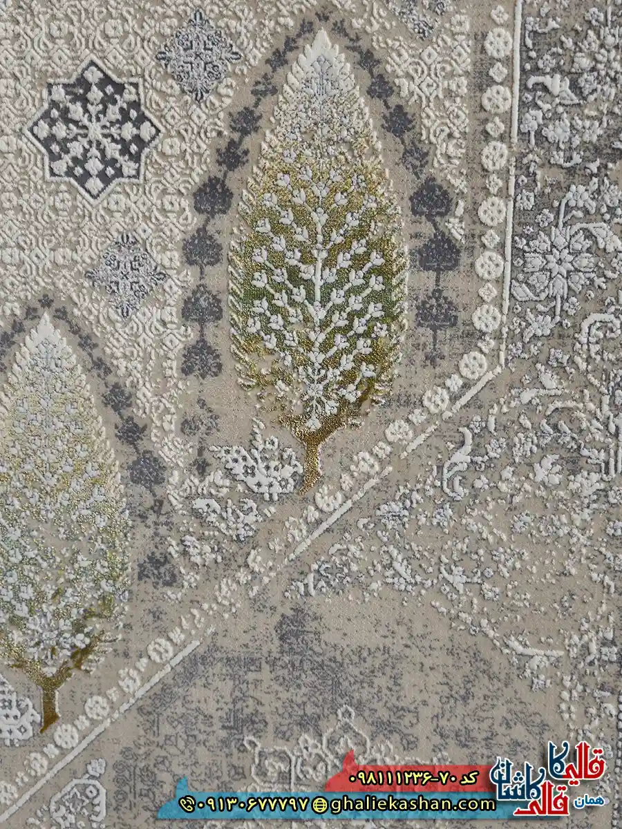 فرش وینتیج 1200 شانه طرح شازده رنگ کرم گل برجسته کاشان نزدیک 2