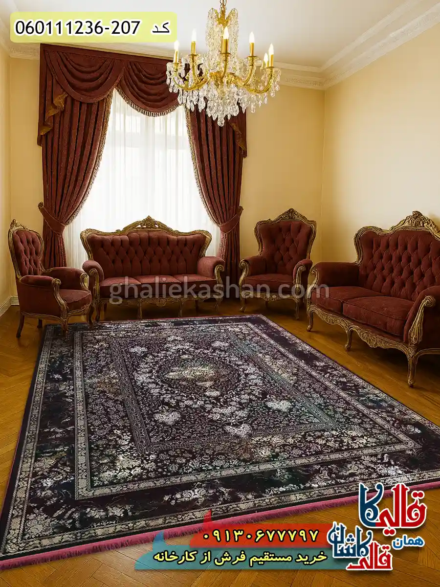 فرش وینتیج 1200 شانه طرح نیکا رنگ قرمز لاکی گل برجسته کاشان دکوراسیون