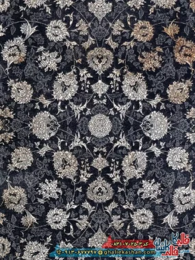 فرش وینتیج 700 شانه طرح افشان آرمان شاه عباسی رنگ سرمه ای کاشان زمینه