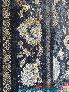 فرش وینتیج 700 شانه طرح افشان آرمان شاه عباسی رنگ سرمه ای کاشان نزدیک