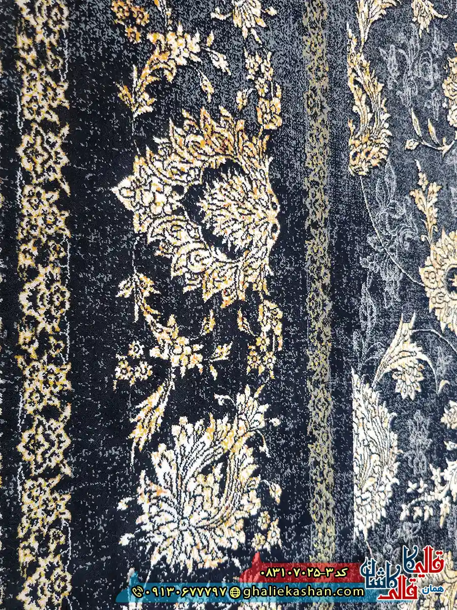 فرش وینتیج 700 شانه طرح افشان آرمان شاه عباسی رنگ سرمه ای کاشان نزدیک
