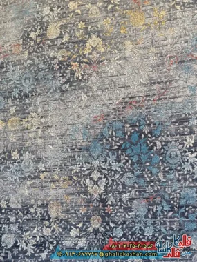 فرش ‌وینتیج ‌700 ‌شانه ‌طرح ‌افشان ‌سبحان ‌رنگ ‌طوسی ‌دودی ‌کاشان ‌زمینه