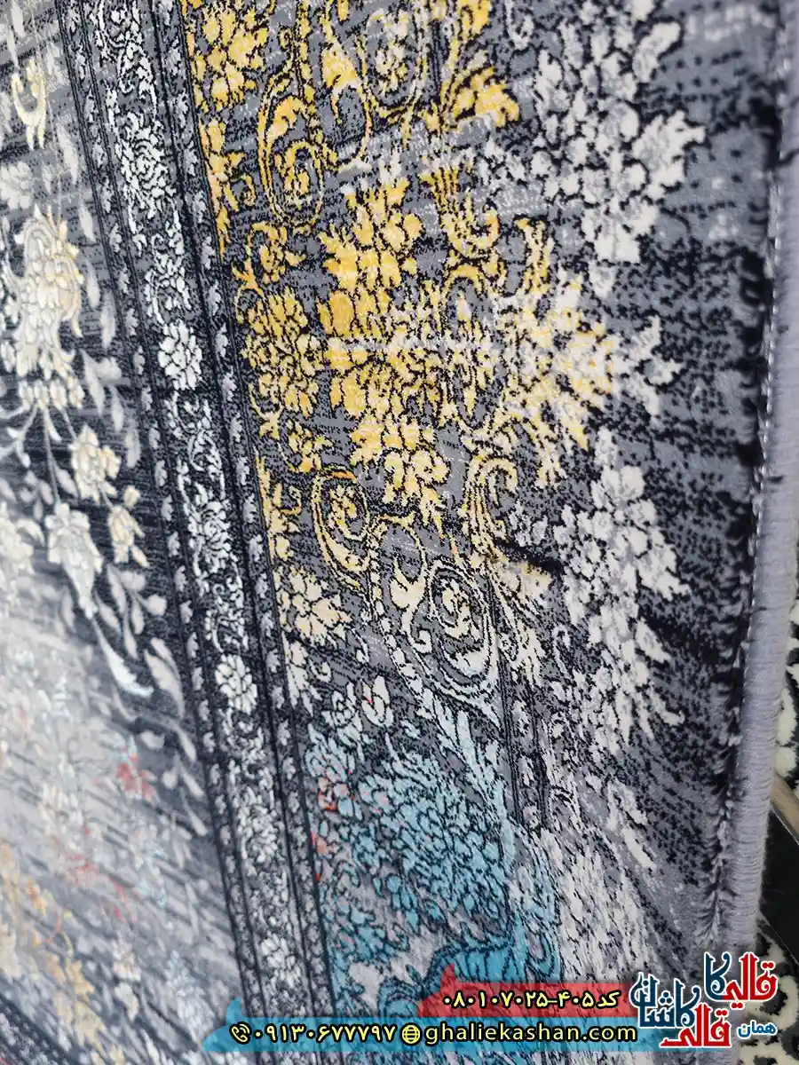 فرش ‌وینتیج ‌700 ‌شانه ‌طرح ‌افشان ‌سبحان ‌رنگ ‌طوسی ‌دودی ‌کاشان ‌نزدیک ‌2