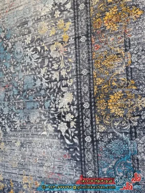 فرش ‌وینتیج ‌700 ‌شانه ‌طرح ‌افشان ‌سبحان ‌رنگ ‌طوسی ‌دودی ‌کاشان ‌نزدیک