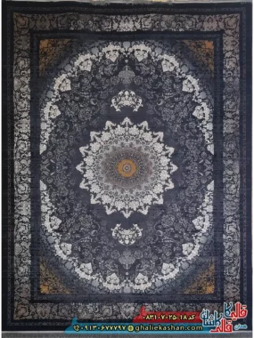 فرش وینتیج 700 شانه طرح طاها رنگ طوسی دودی کاشان