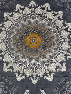 فرش وینتیج 700 شانه طرح طاها رنگ طوسی دودی کاشان زمینه