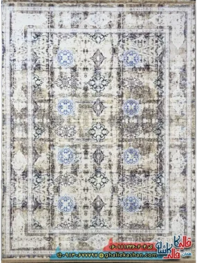 فرش وینتیج سنتی 1200 شانه طرح افشان مستان رنگ کرم صدفی آبی گل برجسته کاشان
