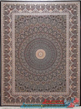 فرش کلاسیک 1200 شانه اصیل طرح سلطانیه گنبد رنگ سرمه ای کاشان