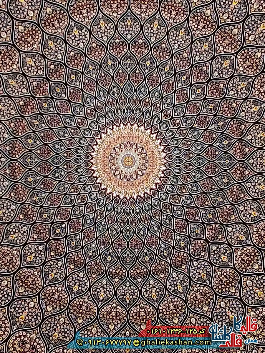 فرش کلاسیک 1200 شانه اصیل طرح سلطانیه گنبد رنگ سرمه ای کاشان زمینه