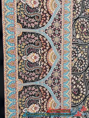 فرش کلاسیک 1200 شانه اصیل طرح سلطانیه گنبد رنگ سرمه ای کاشان نزدیک