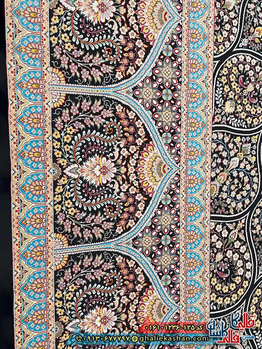 فرش کلاسیک 1200 شانه اصیل طرح سلطانیه گنبد رنگ سرمه ای کاشان نزدیک