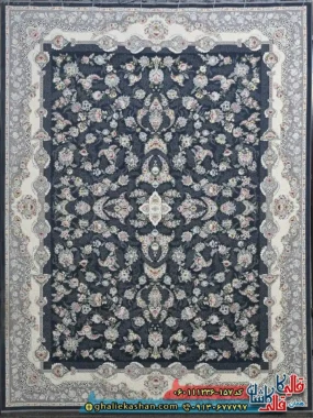 فرش کلاسیک 1200 شانه طرح افشان سوسن رنگ طوسی دودی گل برجسته کاشان