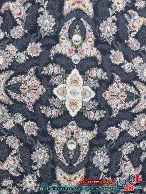 فرش کلاسیک 1200 شانه طرح افشان سوسن رنگ طوسی دودی گل برجسته کاشان زمینه