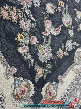 فرش کلاسیک 1200 شانه طرح افشان سوسن رنگ طوسی دودی گل برجسته کاشان نزدیک 2