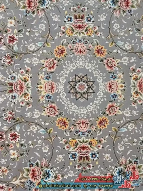 فرش کلاسیک 1200 شانه طرح افشان لی لی رز رنگ طوسی نقره ای کاشان زمینه