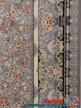 فرش کلاسیک 1200 شانه طرح افشان لی لی رز رنگ طوسی نقره ای کاشان نزدیک