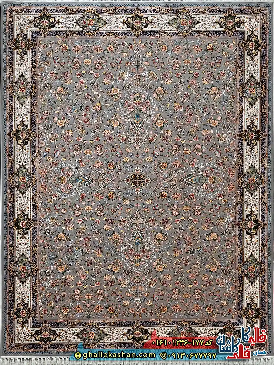 فرش کلاسیک 1200 شانه طرح افشان کیمیای سعادت رنگ طوسی نقره ای کاشان اصلی فرش کلاسیک 1200 شانه طرح افشان کیمیای سعادت رنگ طوسی نقره ای کاشان اصلی