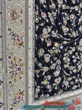 فرش کلاسیک 1200 شانه طرح افشان یونا رنگ سرمه ای گل برجسته کاشان نزدیک