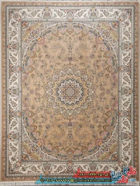 فرش کلاسیک 1200 شانه طرح شهریار رنگ بژ کاشان