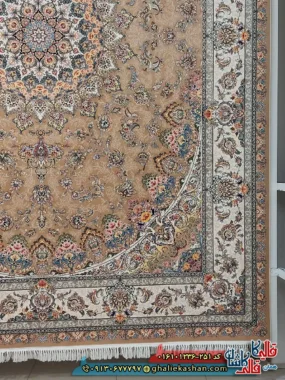 فرش کلاسیک 1200 شانه طرح شهریار رنگ بژ کاشان حاشیه