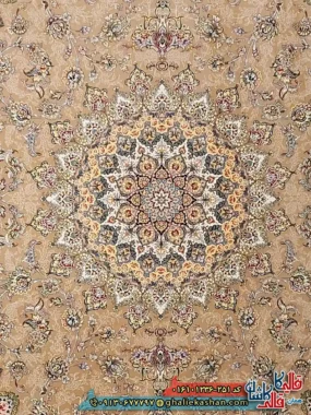 فرش کلاسیک 1200 شانه طرح شهریار رنگ بژ کاشان زمینه