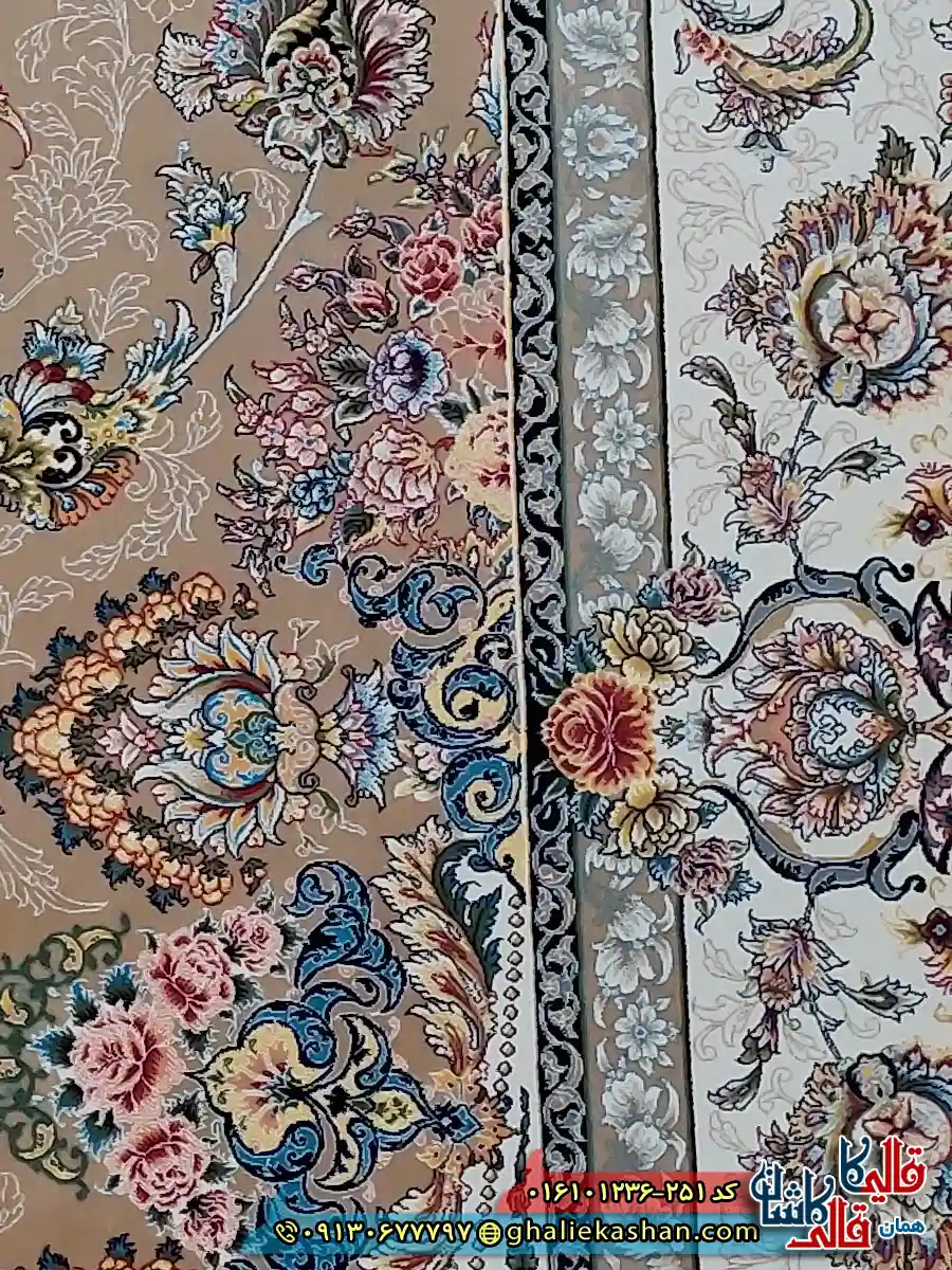 فرش کلاسیک 1200 شانه طرح شهریار رنگ بژ کاشان نزدئک