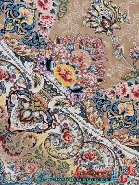 فرش کلاسیک 1200 شانه طرح شهریار رنگ بژ کاشان نزدیک 2