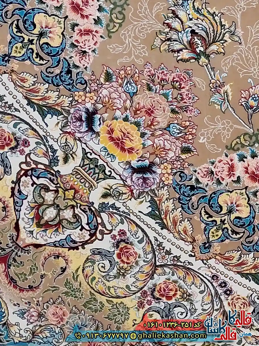 فرش کلاسیک 1200 شانه طرح شهریار رنگ بژ کاشان نزدیک 2