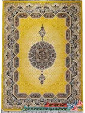 فرش کلاسیک 1200 شانه طرح هالیدی رنگ زرد کاشان اصلی
