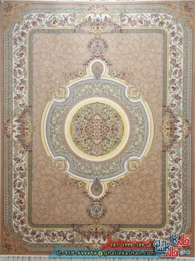 فرش کلاسیک 1200 شانه فرانسوی طرح فرگل رنگ بژ کاشان