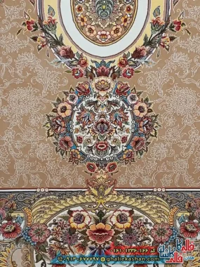 فرش کلاسیک 1200 شانه فرانسوی طرح فرگل رنگ بژ کاشان نزدیک 2