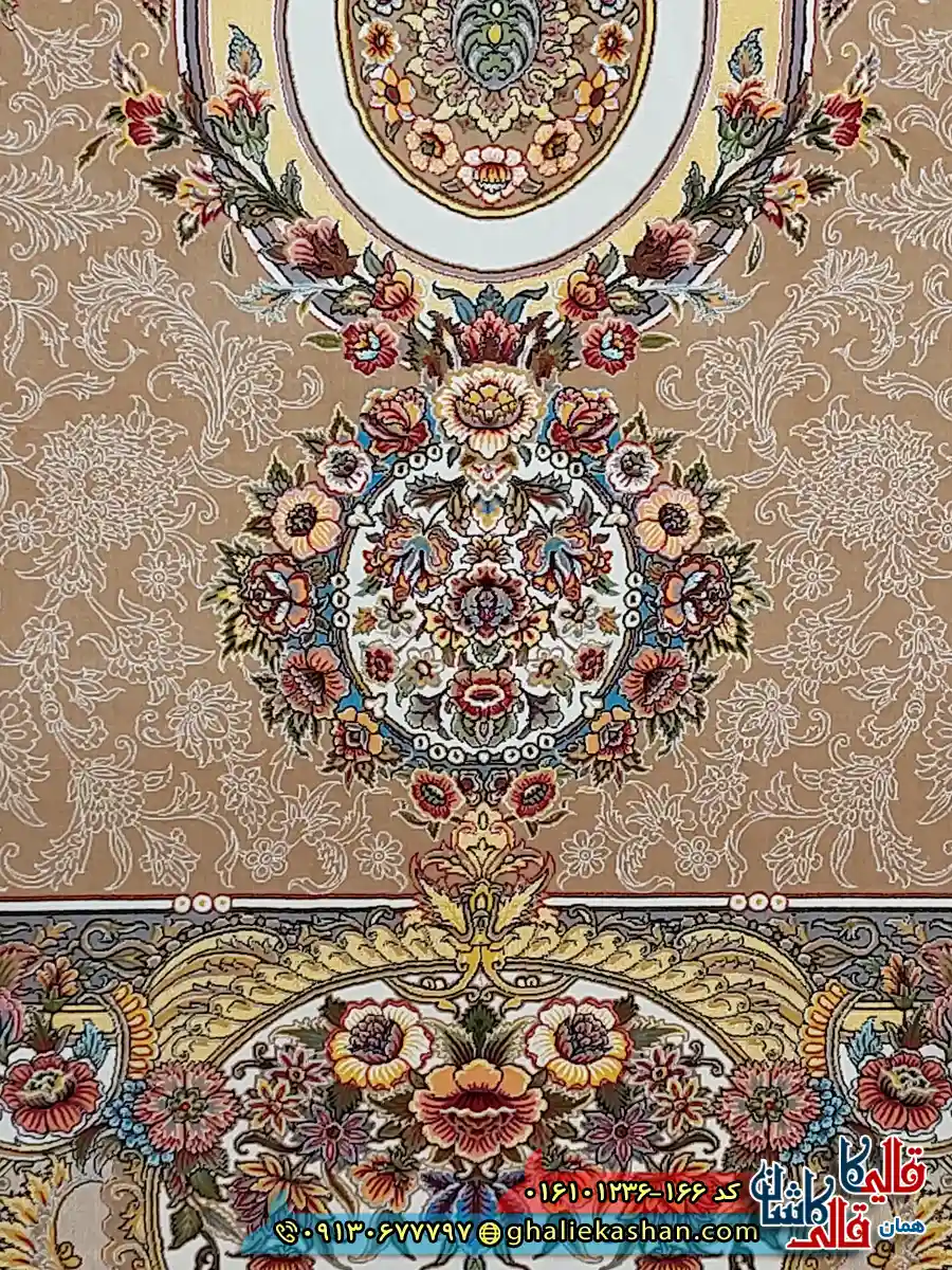 فرش کلاسیک 1200 شانه فرانسوی طرح فرگل رنگ بژ کاشان نزدیک 2