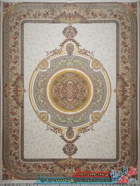 فرش کلاسیک 1200 شانه فرانسوی طرح فرگل رنگ کرم کاشان