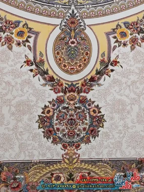 فرش کلاسیک 1200 شانه فرانسوی طرح فرگل رنگ کرم کاشان نزدیک 2