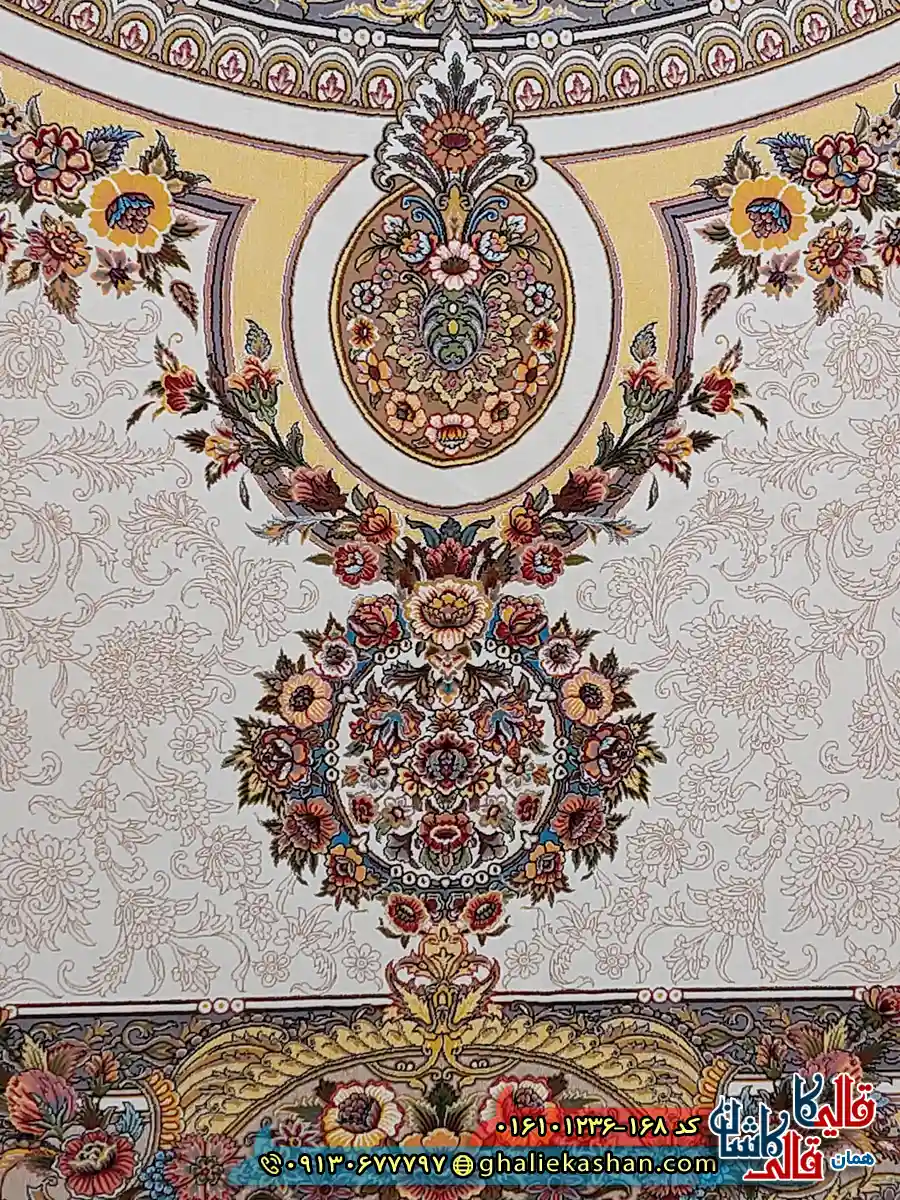 فرش کلاسیک 1200 شانه فرانسوی طرح فرگل رنگ کرم کاشان نزدیک 2