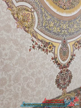 فرش کلاسیک 1200 شانه فرانسوی طرح فرگل رنگ کرم کاشان نزدیک