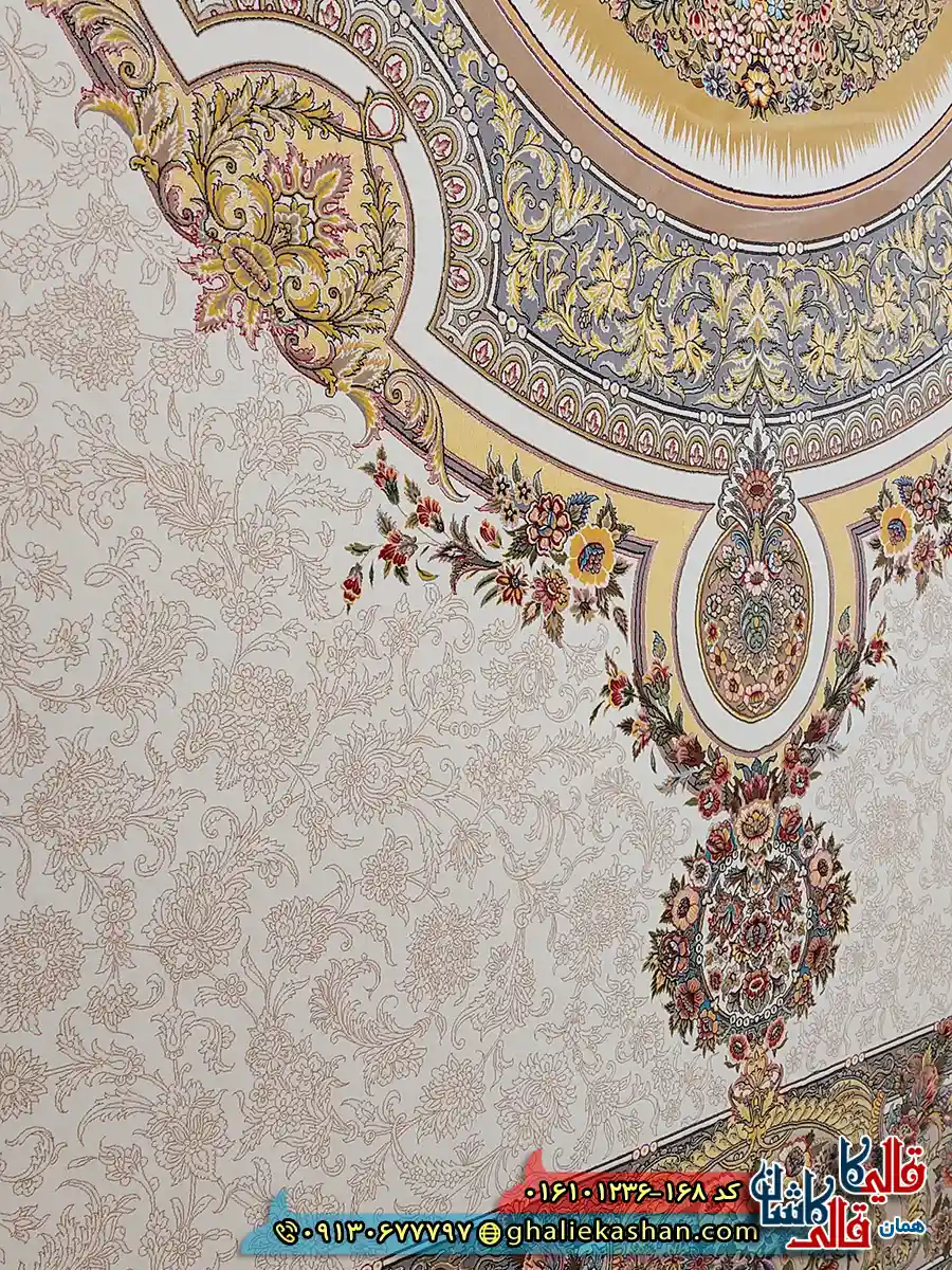 فرش کلاسیک 1200 شانه فرانسوی طرح فرگل رنگ کرم کاشان نزدیک