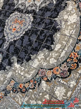 فرش کلاسیک 700 شانه خشتی طرح ناهید رنگ سرمه ای کاشان نزدیک 2