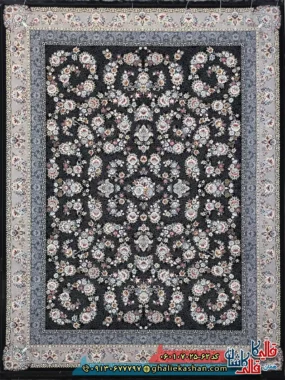 فرش کلاسیک 700 شانه طرح افشان ساحل رنگ سرمه ای کاشان