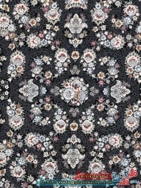 فرش کلاسیک 700 شانه طرح افشان ساحل رنگ سرمه ای کاشان زمینه