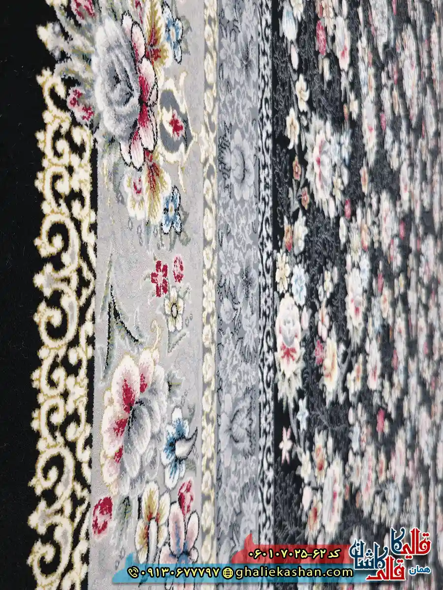 فرش کلاسیک 700 شانه طرح افشان ساحل رنگ سرمه ای کاشان نزدیک