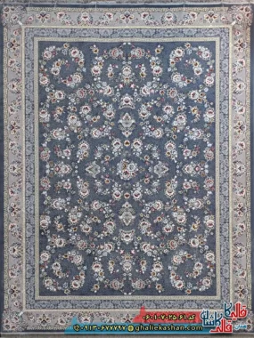 فرش کلاسیک 700 شانه طرح افشان ساحل رنگ طوسی دودی کاشان
