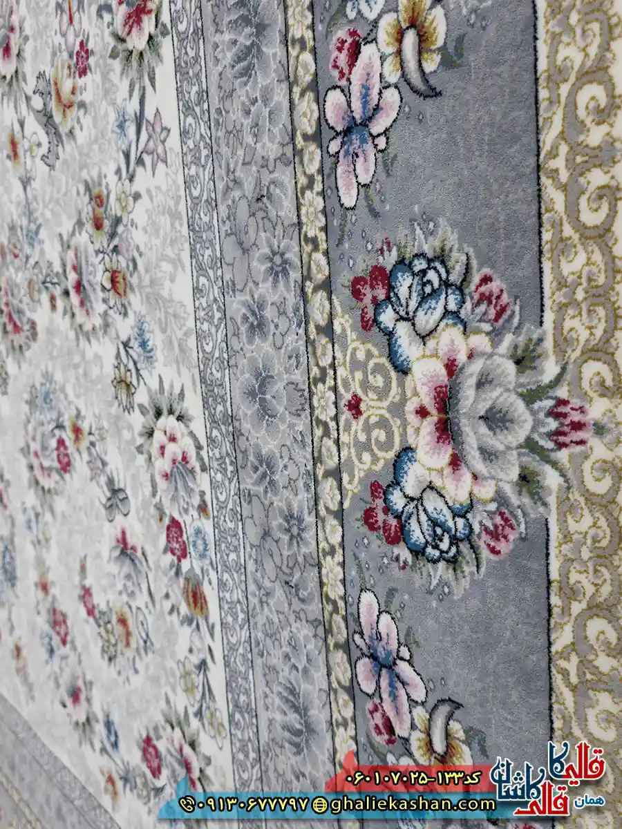 فرش کلاسیک 700 شانه طرح افشان ساحل رنگ کرم کاشان نزدیک