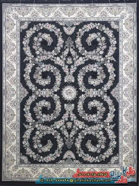 فرش کلاسیک 700 شانه طرح افشان شکوه رنگ سرمه ای کاشان