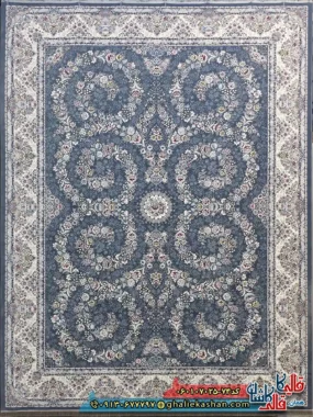 فرش کلاسیک 700 شانه طرح افشان شکوه رنگ طوسی دودی کاشان اصلی