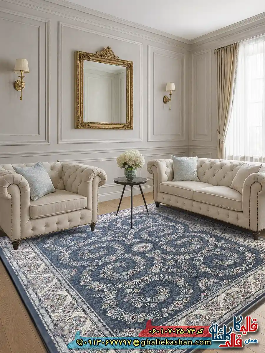 فرش کلاسیک 700 شانه طرح افشان شکوه رنگ طوسی دودی کاشان دکوراسیون