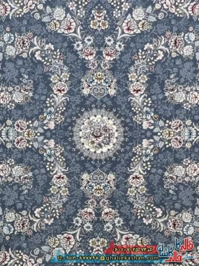 فرش کلاسیک 700 شانه طرح افشان شکوه رنگ طوسی دودی کاشان زمینه