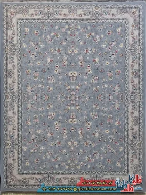 فرش کلاسیک 700 شانه طرح افشان ژینوس رنگ طوسی نقره ای کاشان