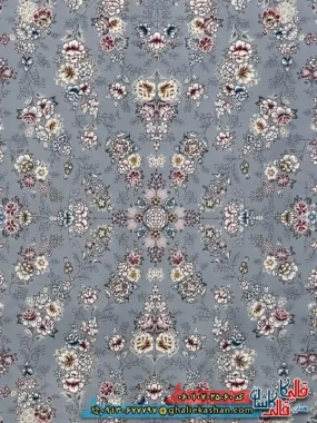 فرش کلاسیک 700 شانه طرح افشان ژینوس رنگ طوسی نقره ای کاشان زمینه