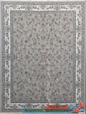فرش کلاسیک 700 شانه طرح افشان ژینوس رنگ فیلی ترمه ای کاشان